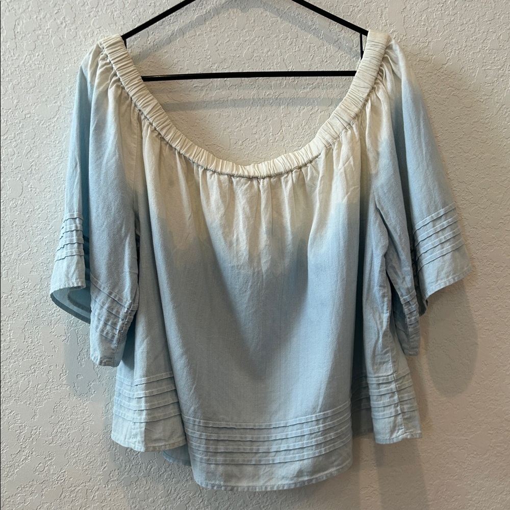 Young Fabulous & Broke Off-Shoulder Blue and White Blouse - Picture 5 of 8